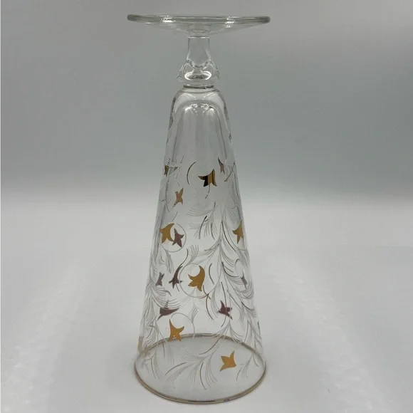 Vintage Libbey MCM Royal Fern Gold/White Pilsner Glasses Set of 6 - Picture 5 of 5